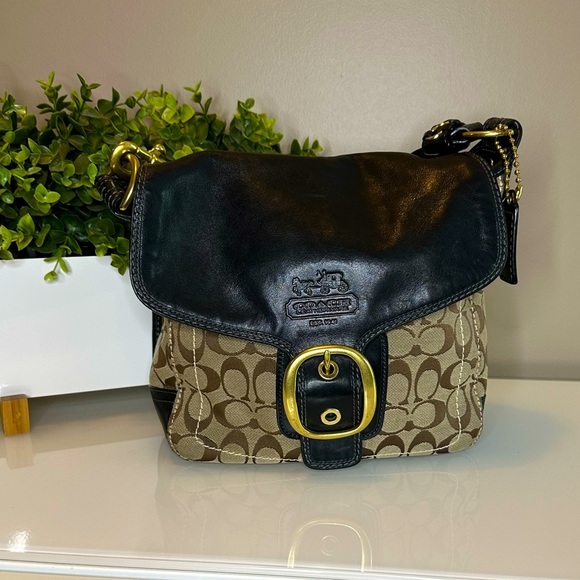 Coach Handbags - COACH Vintage Legacy Bleecker Signature Tan Print/ Black Leather Crossbody Bag